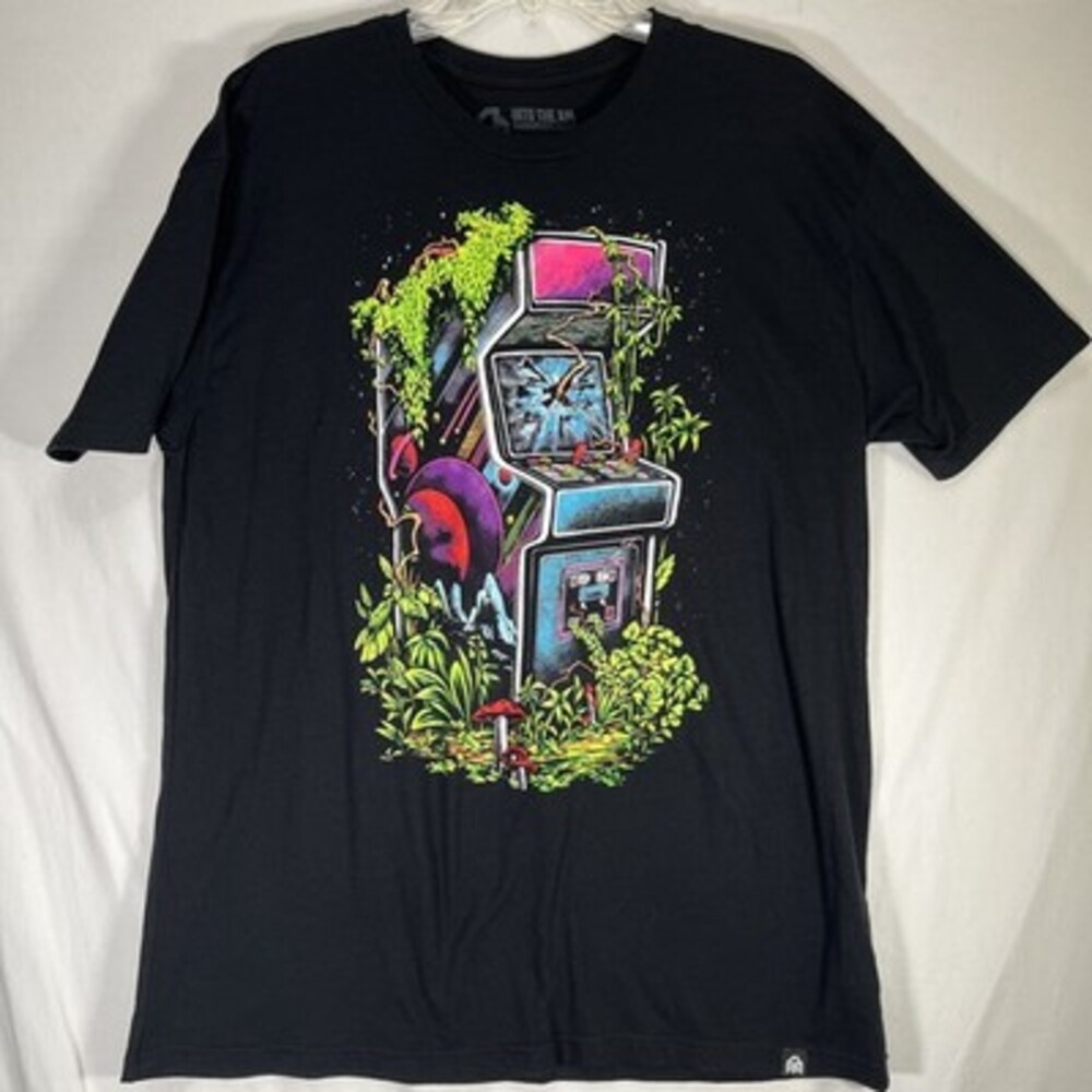 Into The AM Men's T-Shirt Retro Arcade Graphic T Black Size XL